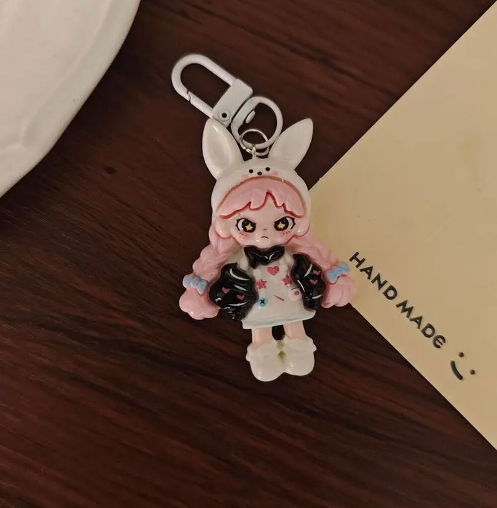 Cute Doll Phone Charm Keychain - Pink